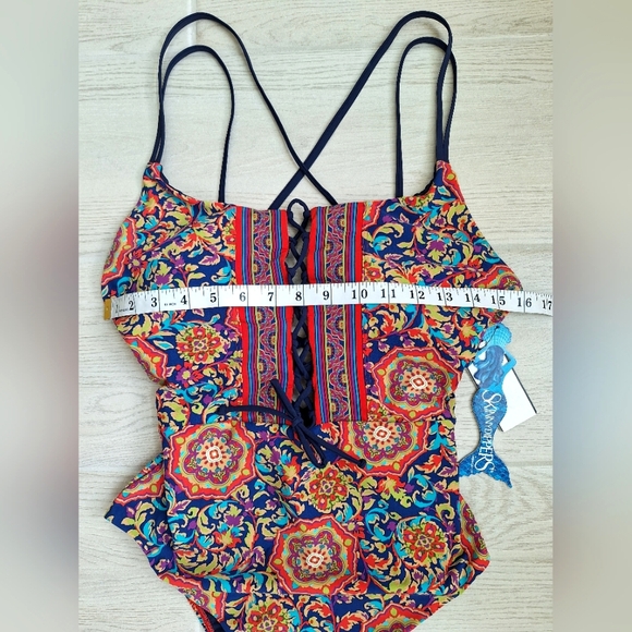 Skinny Dippers Women's Lace Up Front Removable Cup One-piece Swimsuit - Large - Picture 7 of 13